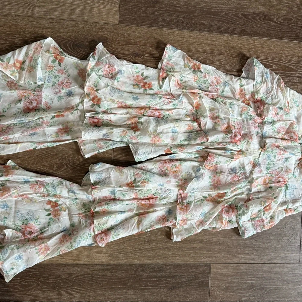 Zara New Woman Floral Trousers With Frills - Picture 4 of 6